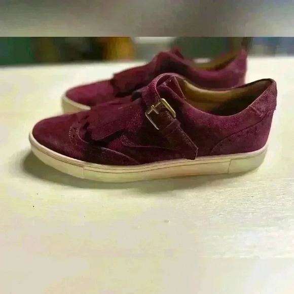 Frye Shoes - Frye Bordeaux Gemma Kiltie Suede Leather Slip-On Buckle Detail Sneaker Sz 7